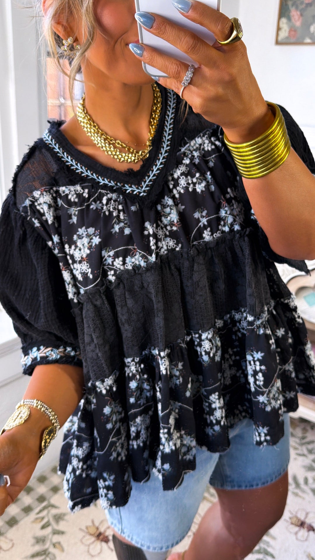 Winder Floral Blouse, Black