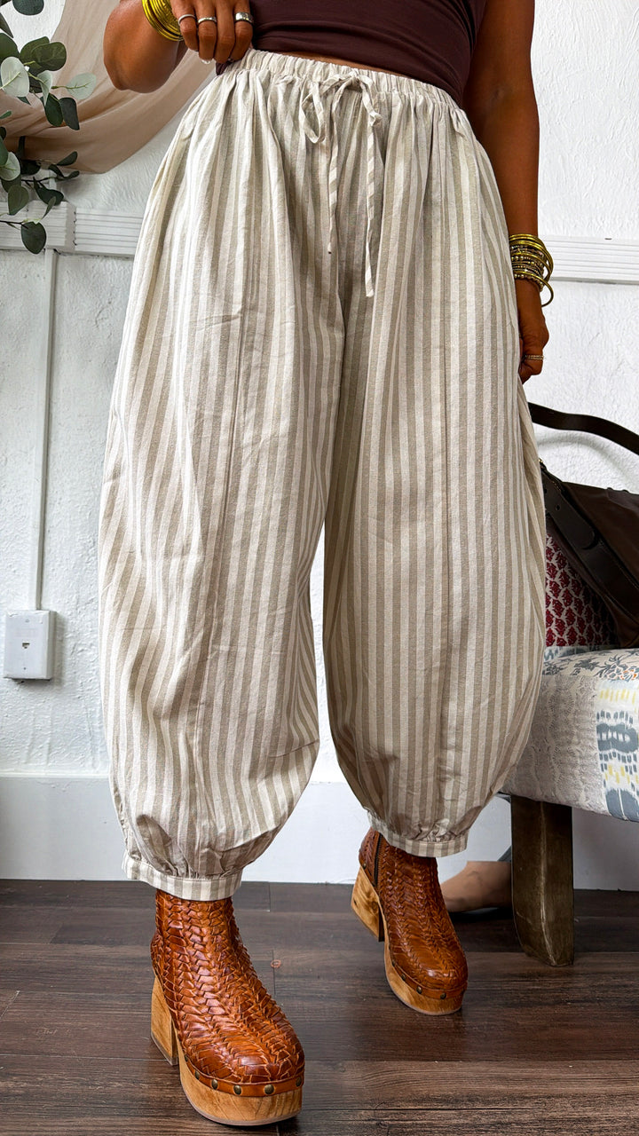 Modern Stripe Jogger Pants, Taupe