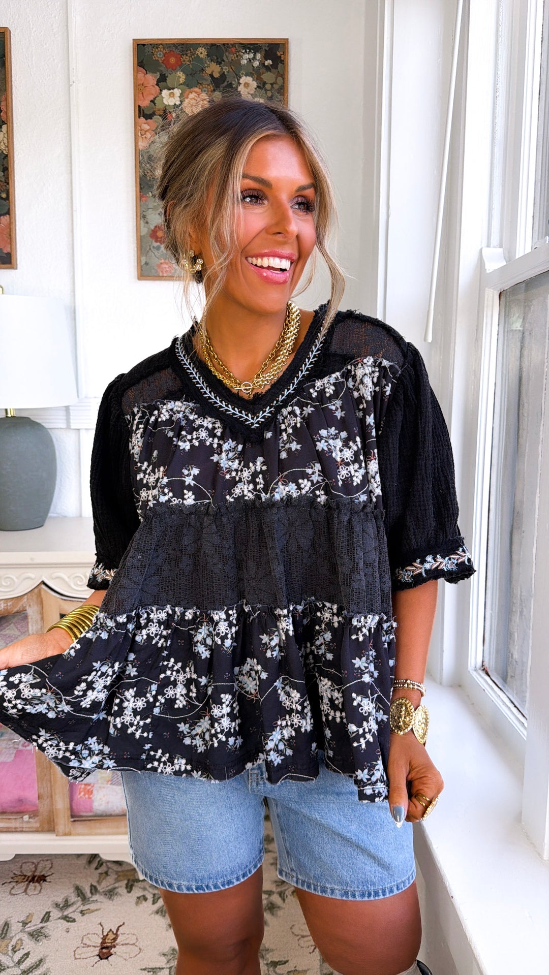 Winder Floral Blouse, Black