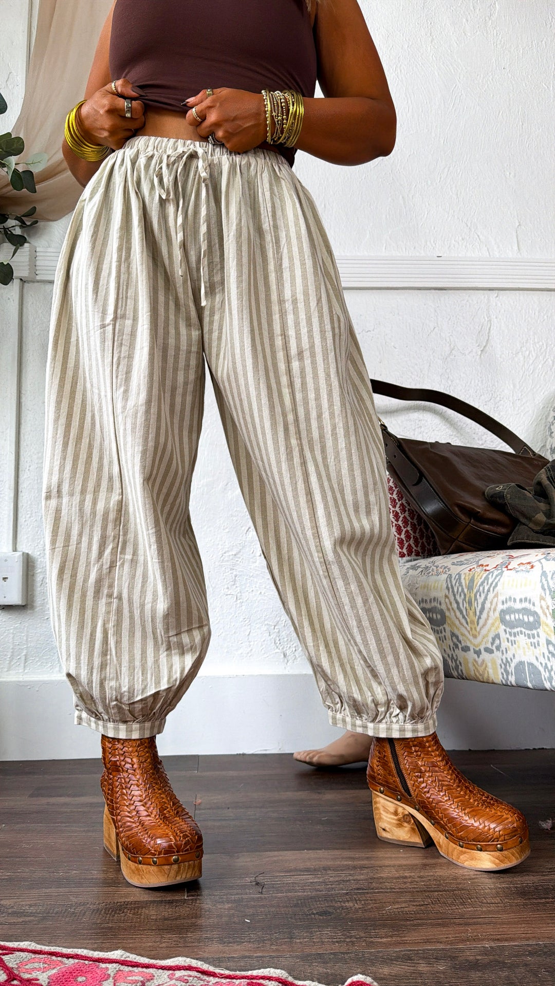 Modern Stripe Jogger Pants, Taupe