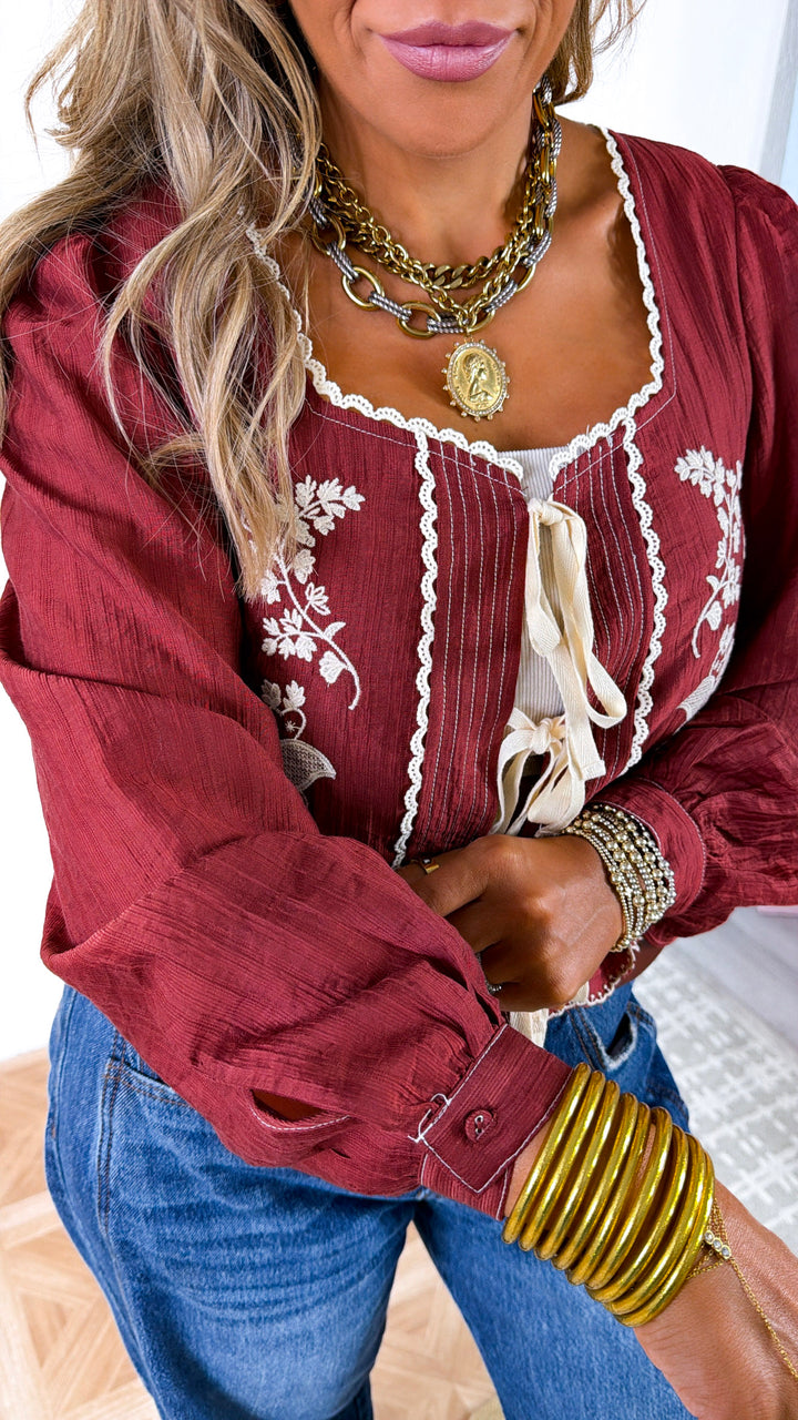 Petal Pick Tie Top, Cherry Wood