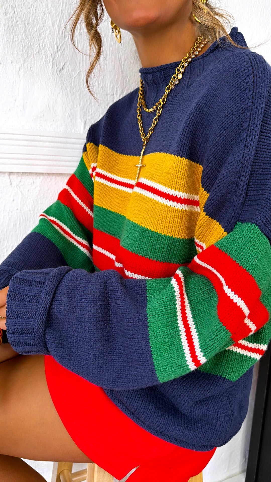 Golden State Sweater, Navy/Golden Stripe