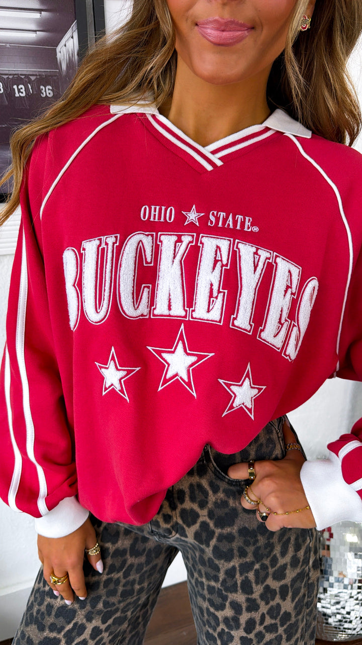 Old School Varsity Ohio State Pullover, Red/White