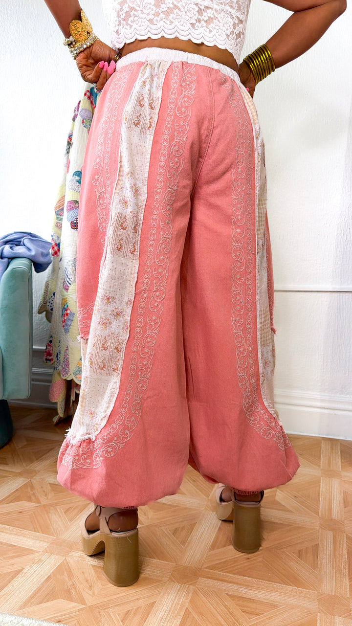 Solara Embroidered Jogger, Coral Pink