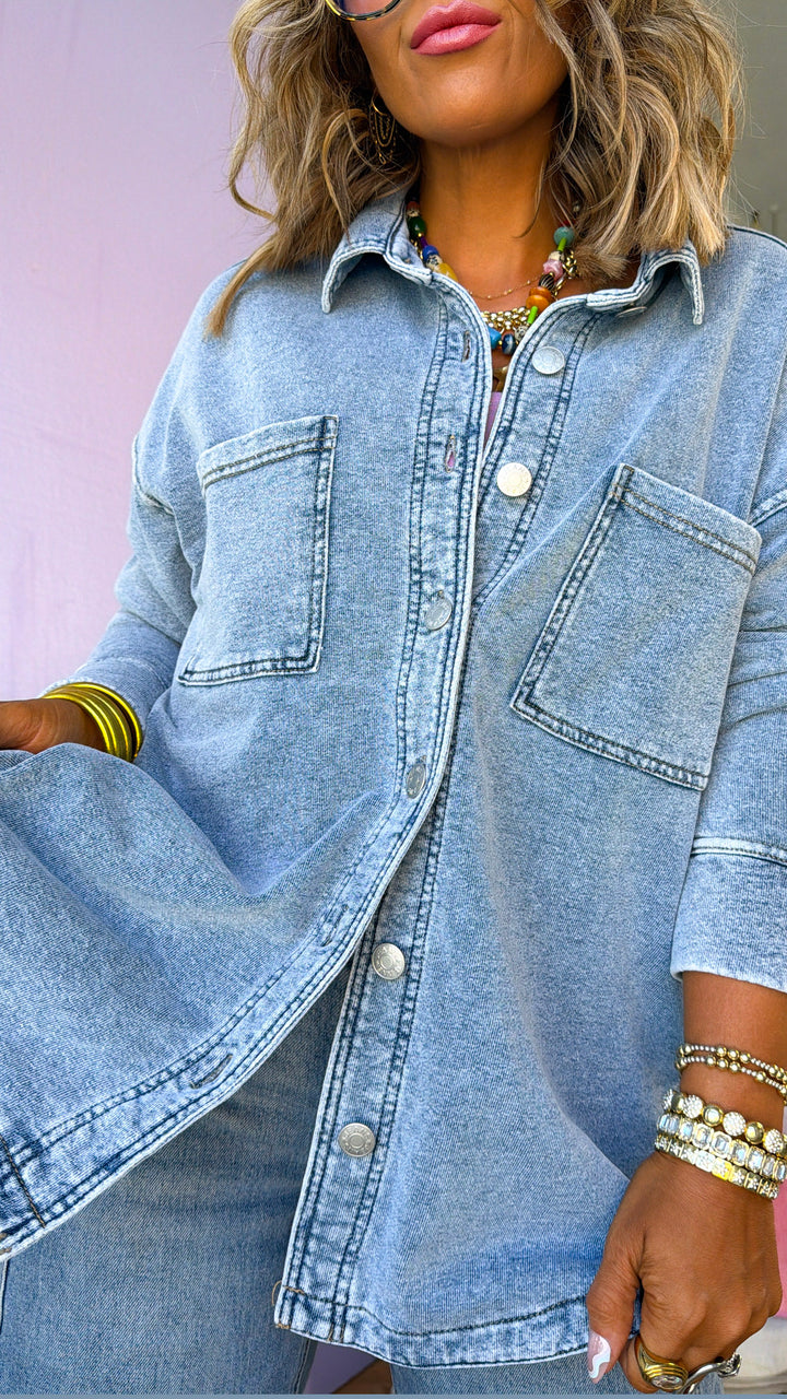Washed Oversized Shacket, Lt.Denim