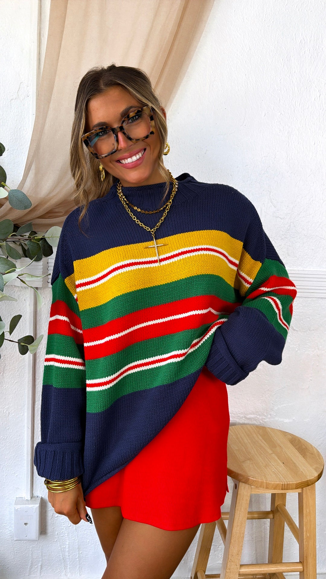 Golden State Sweater, Navy/Golden Stripe