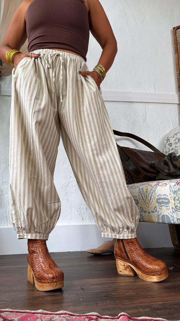 Modern Stripe Jogger Pants, Taupe