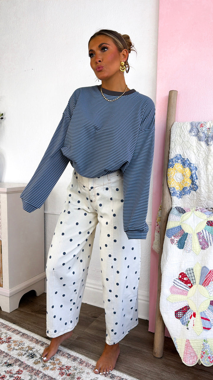 Laurel Stripe Top, Blue/ Charocal