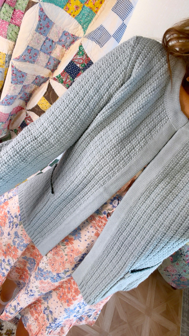 Hensley Chunky Knit Cardigan, Seafoam