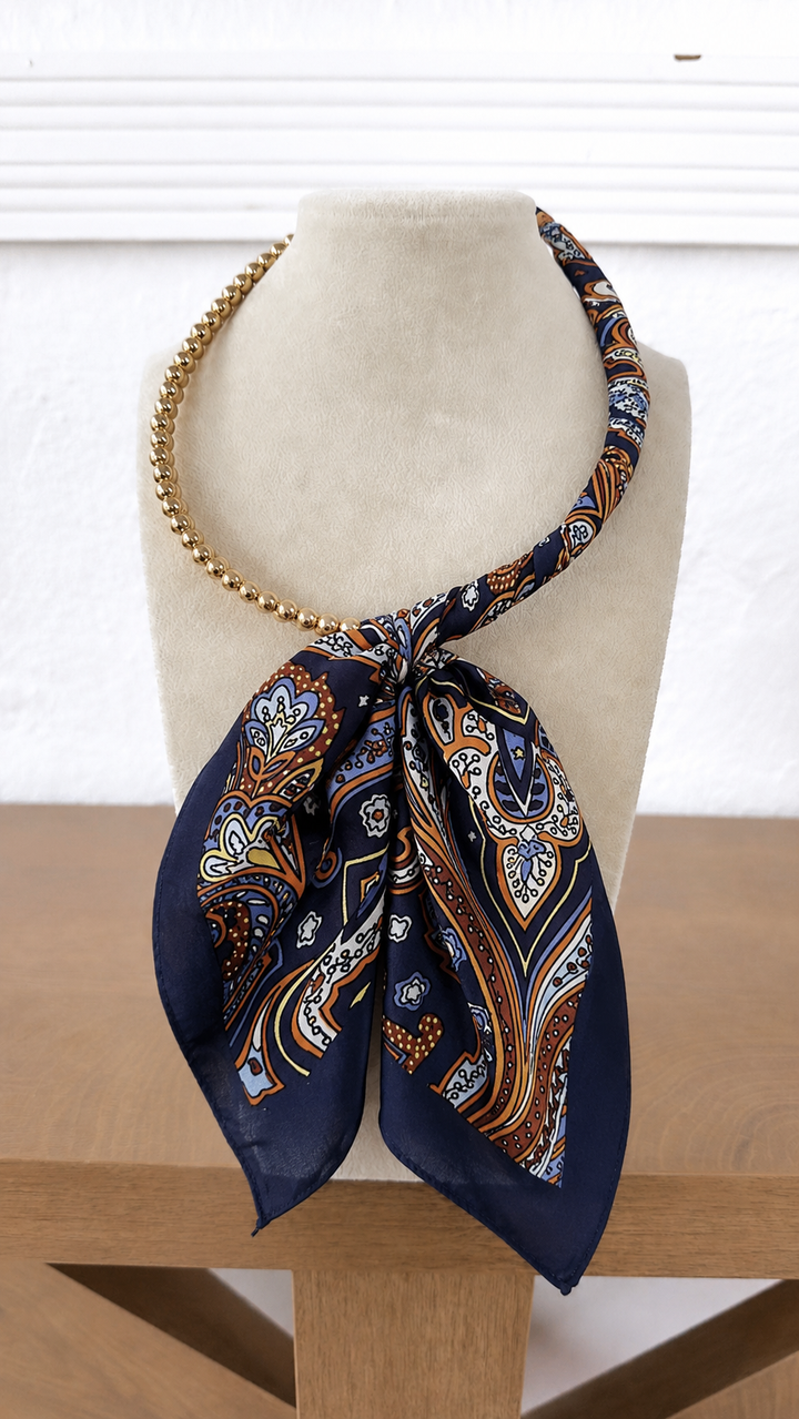 Half Bandana Necklace, Navy Multi/Gold
