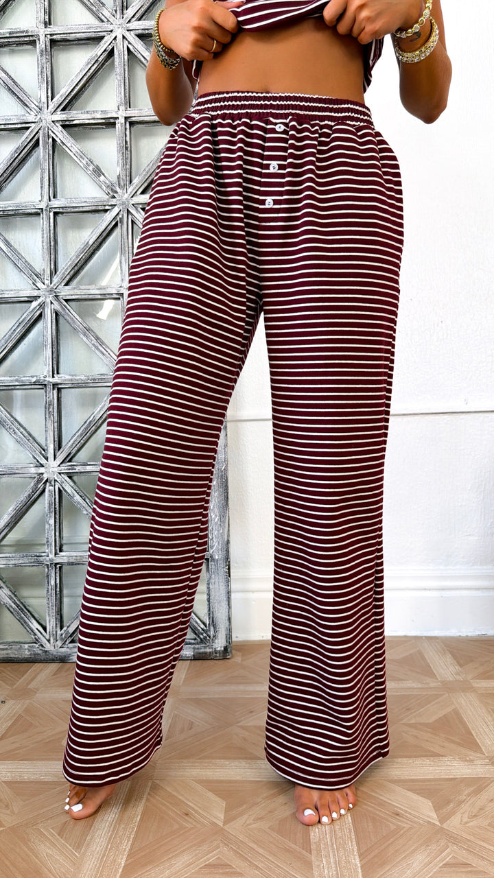Stripe Knit Two Piece Set, Burgundy/ Ivory