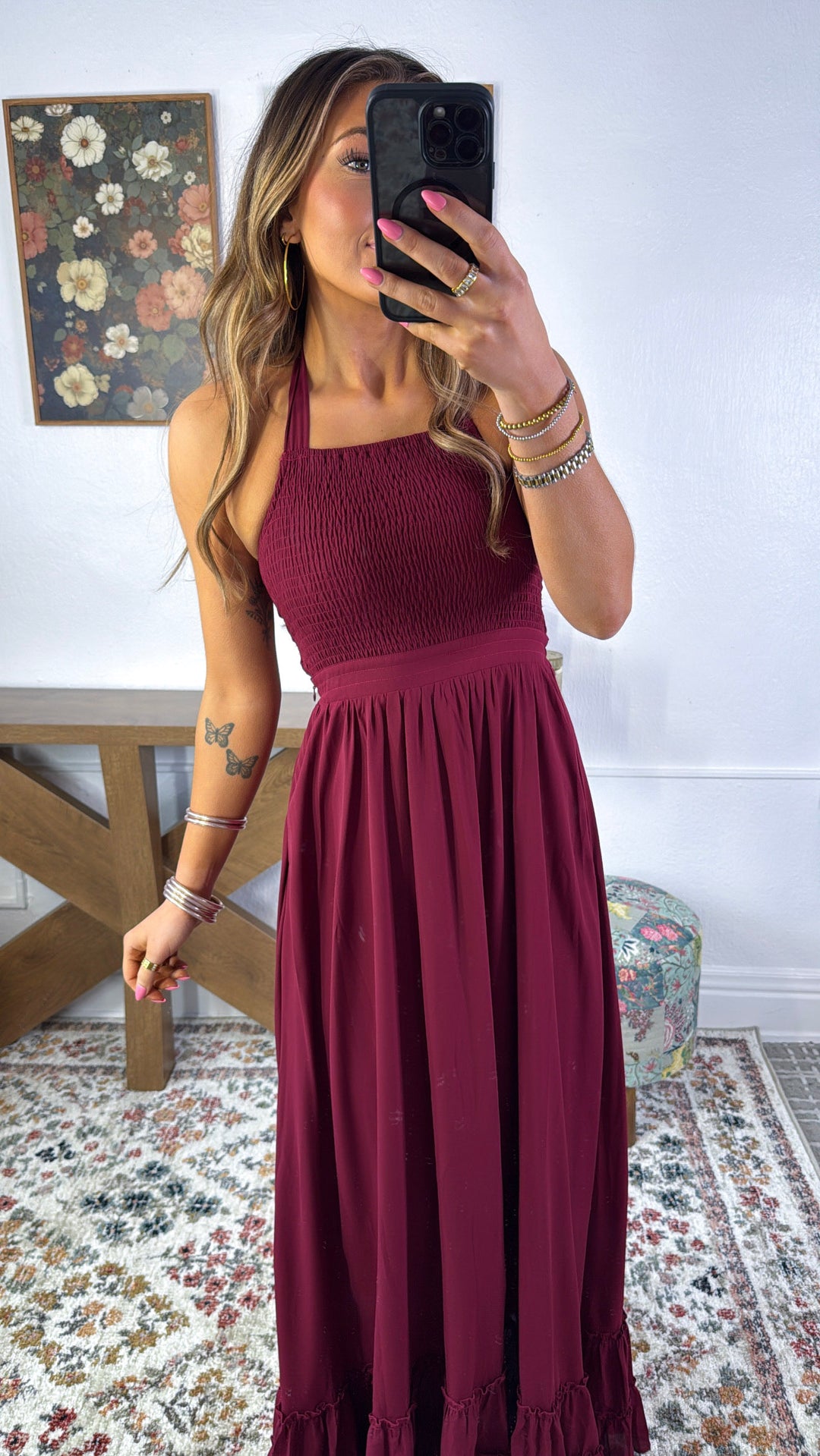 ECB Exclusive: Between the Lines Maxi Dress, Burgundy