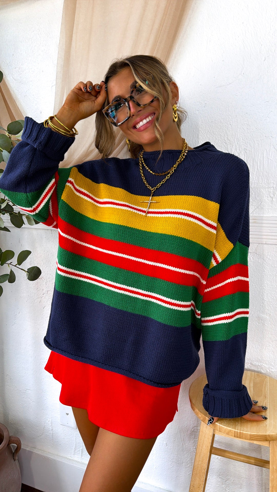 Golden State Sweater, Navy/Golden Stripe
