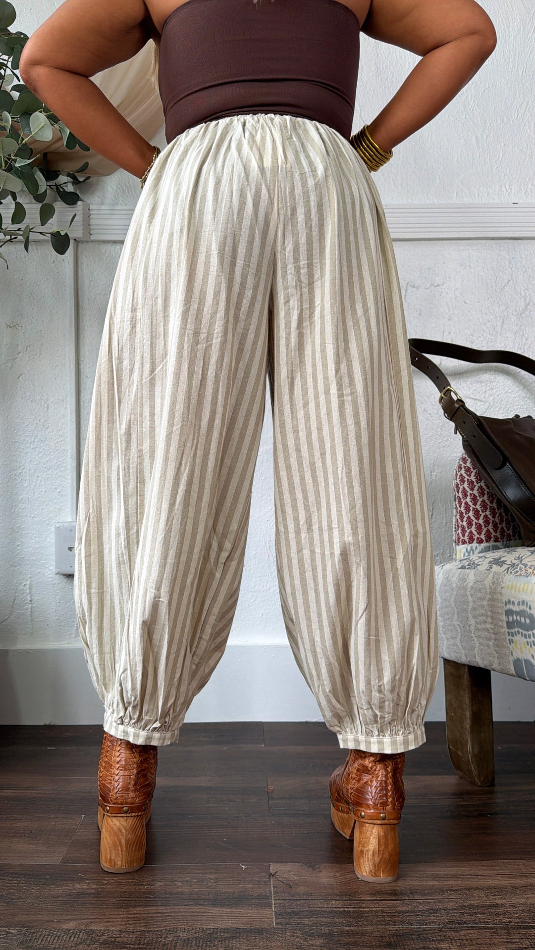 Modern Stripe Jogger Pants, Taupe