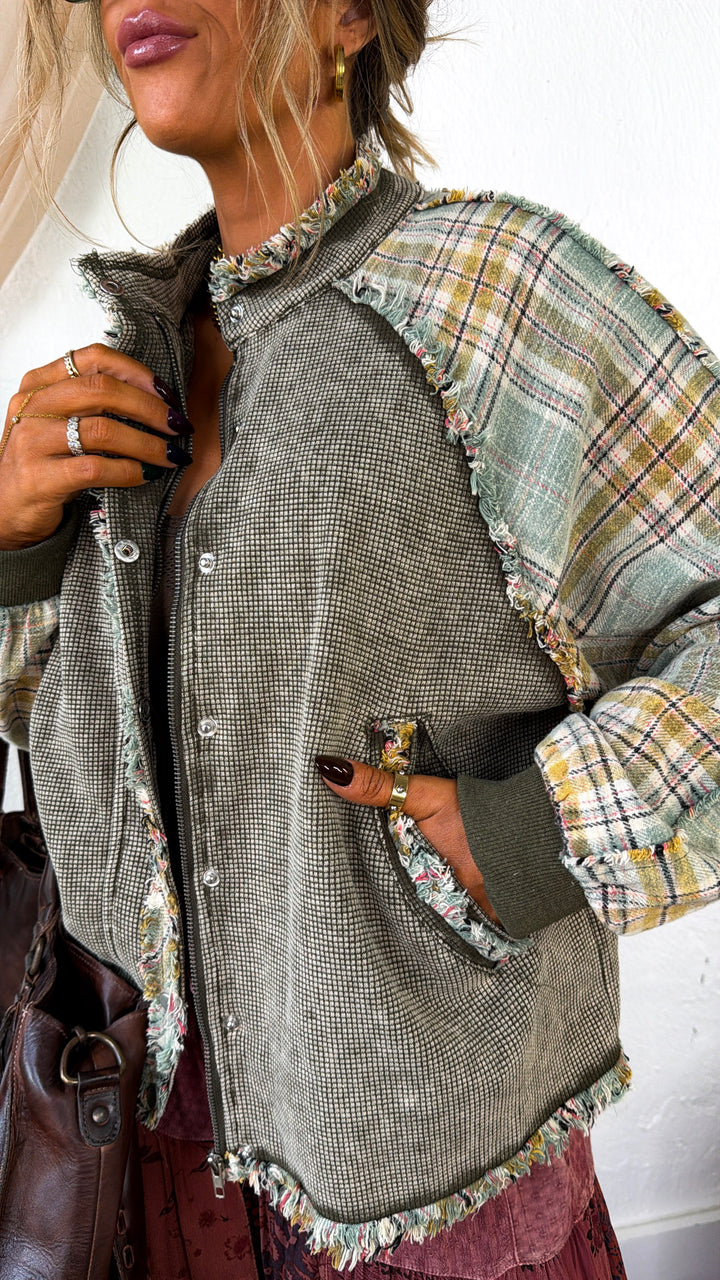 Waffle & Flannel Combo Jacket, Olive