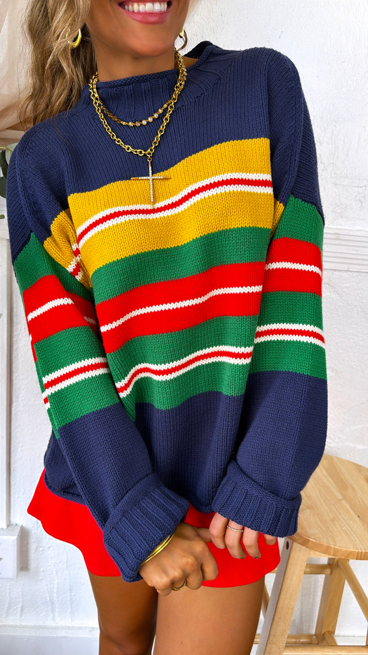 Golden State Sweater, Navy/Golden Stripe