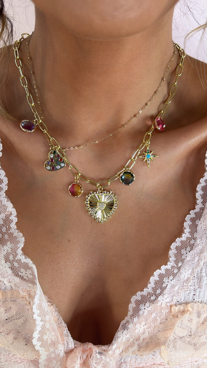 Hearts Drop Charm Necklace