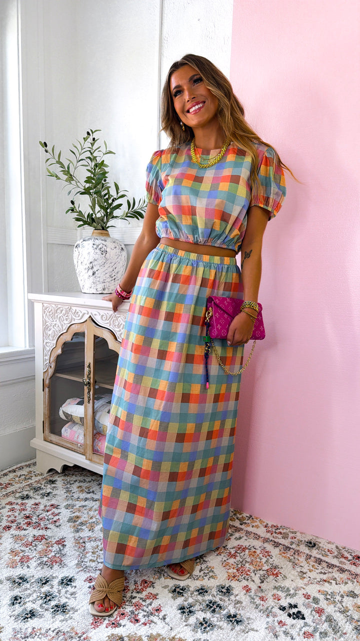 The Precious Plaid Midi Skirt, Multi