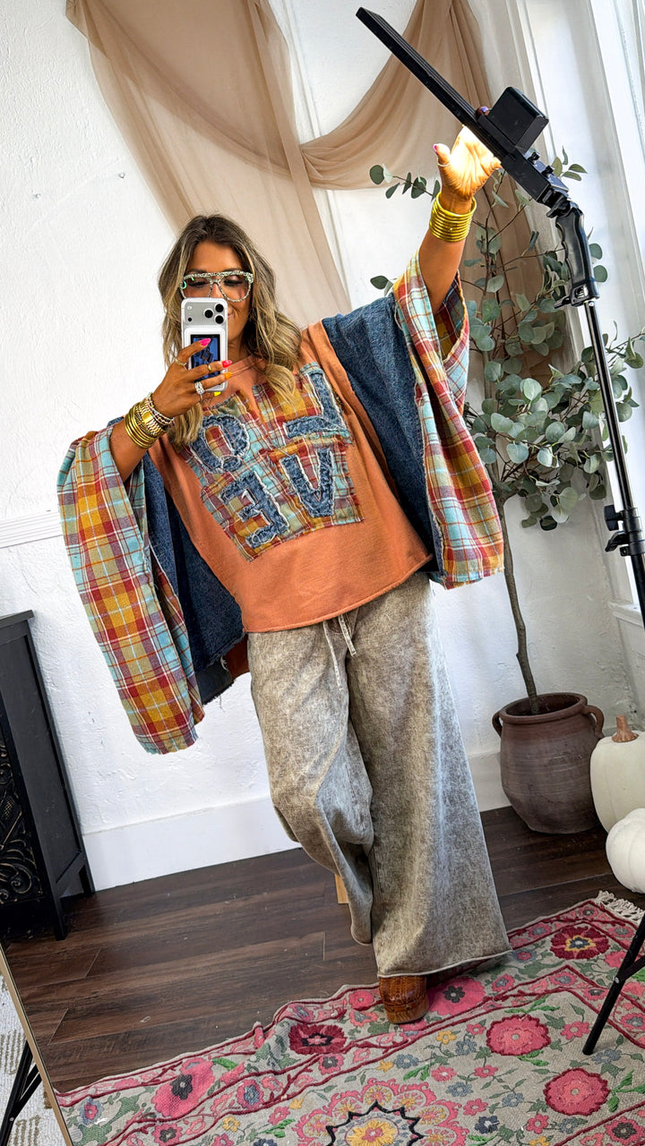 Love Patch Top, Coral/Denim