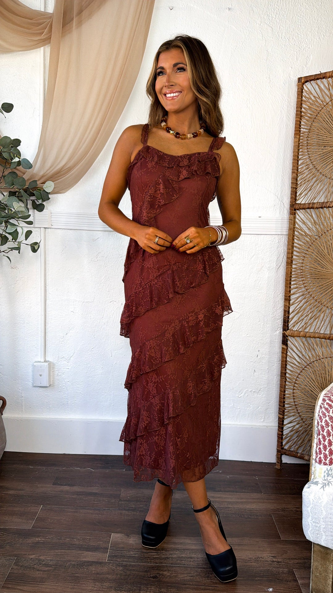 Secrets Of Us Ruffled Dress, Brown