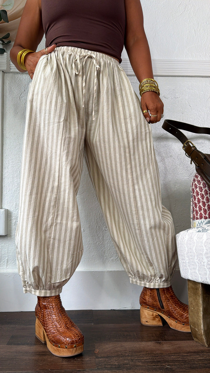 Modern Stripe Jogger Pants, Taupe