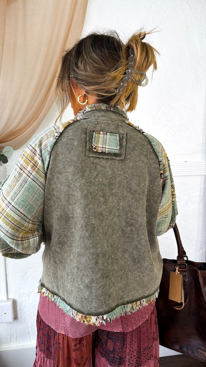 Waffle & Flannel Combo Jacket, Olive