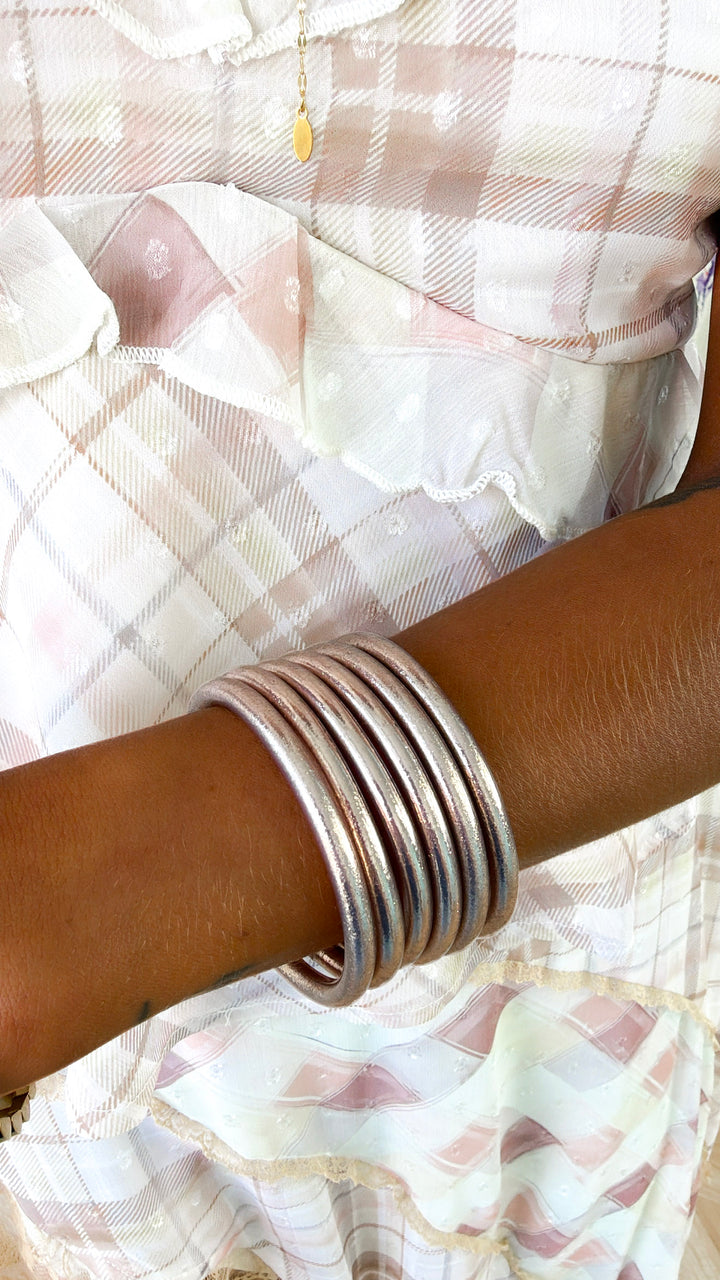 BuDhaGirl: Champagne All Weather Bangle (Set of 6)- Serenity Prayer
