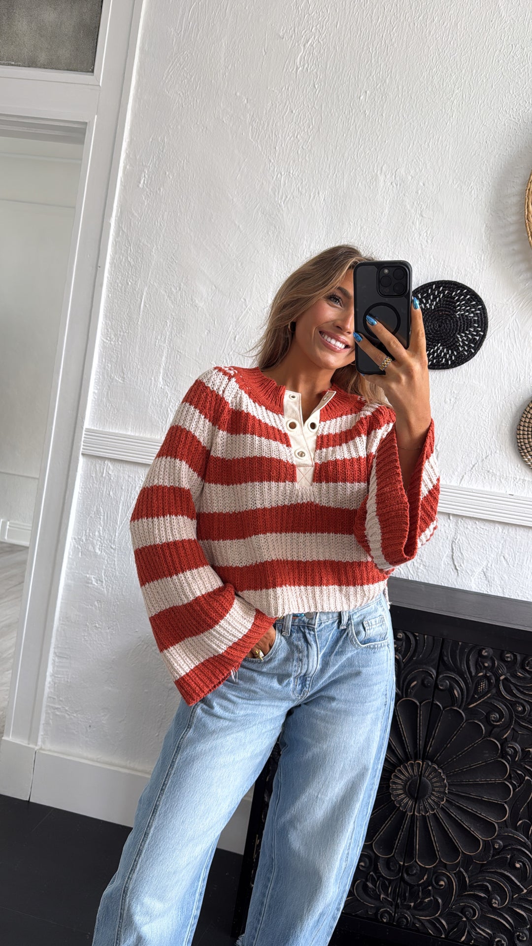 Say Less Striped Sweater, Orange/Taupe
