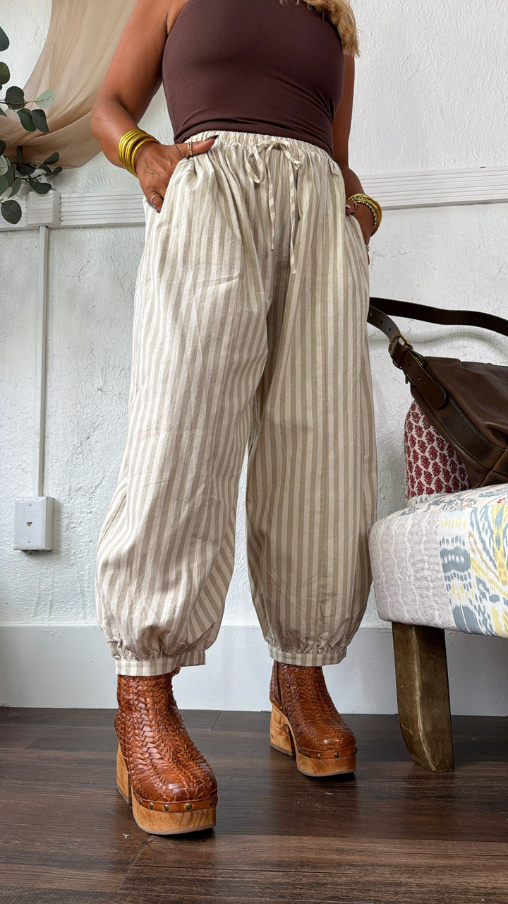 Modern Stripe Jogger Pants, Taupe