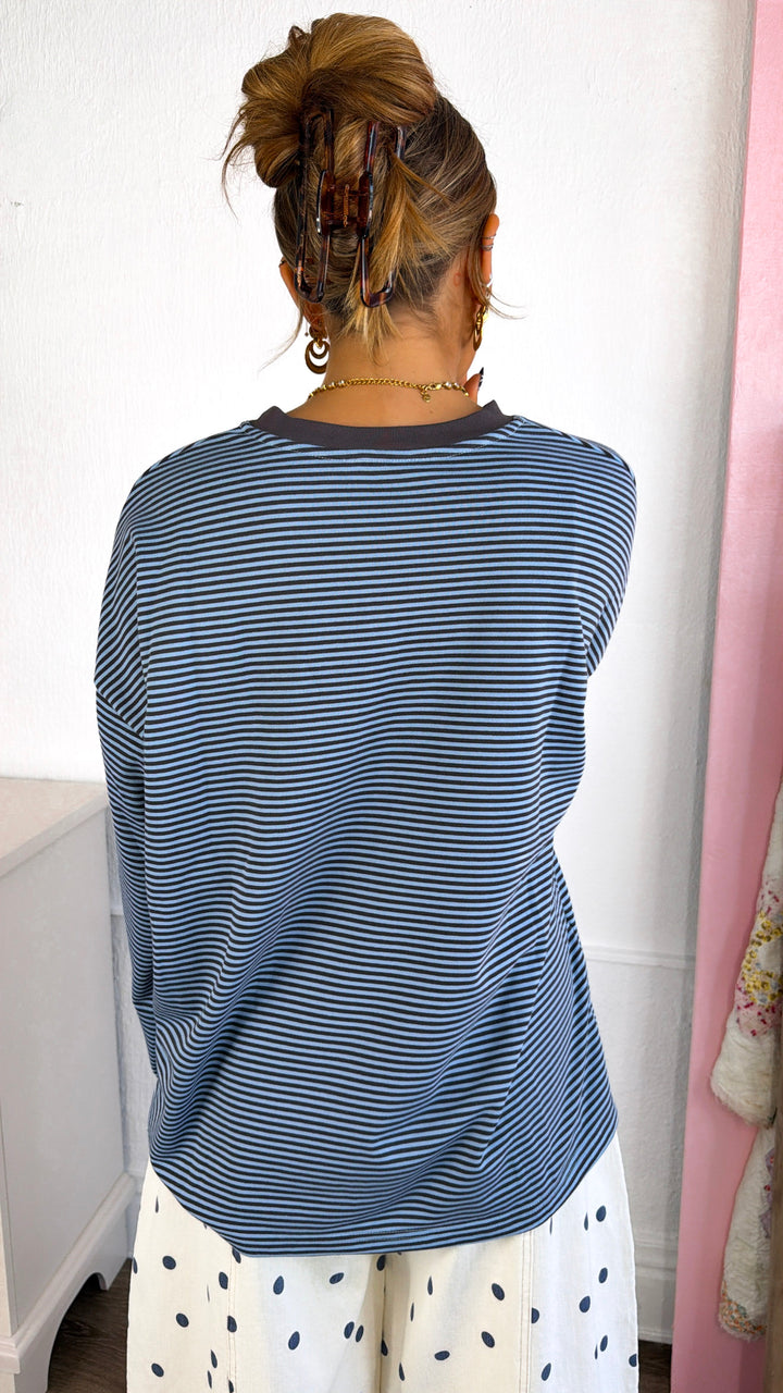 Laurel Stripe Top, Blue/ Charocal