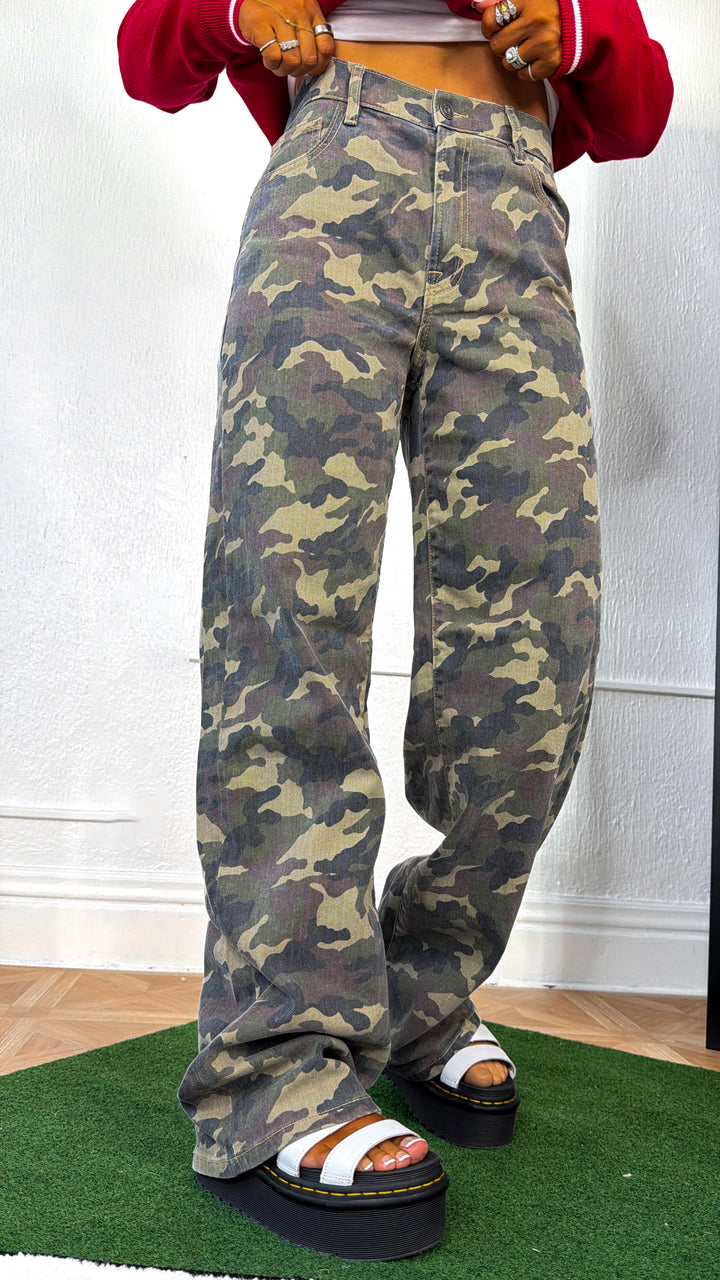 HIDDEN: Rebel Terrain Wide Leg Camo Jeans