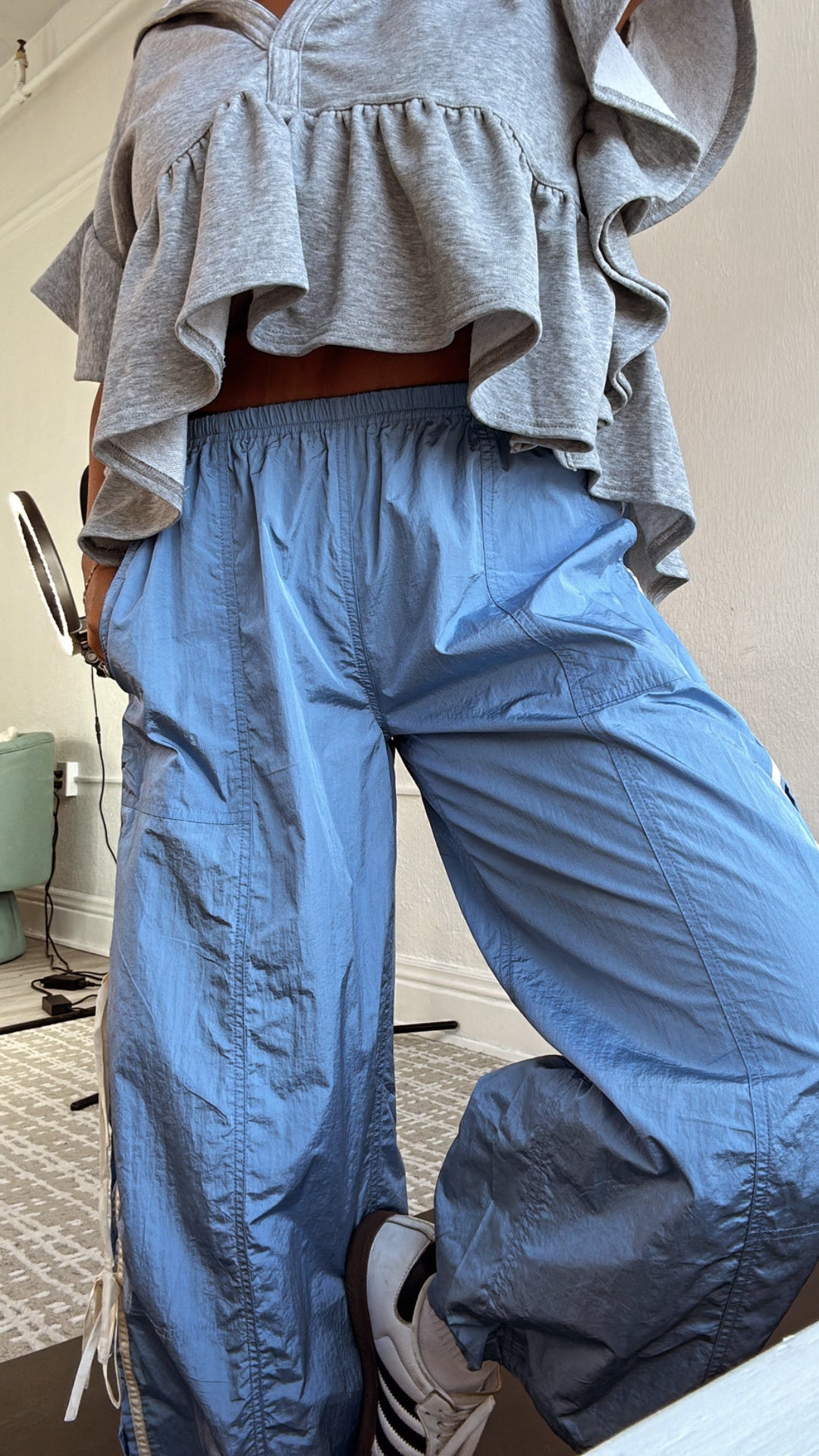 To The Streets Side Bow Windbreaker Pant, Blue - Main Image