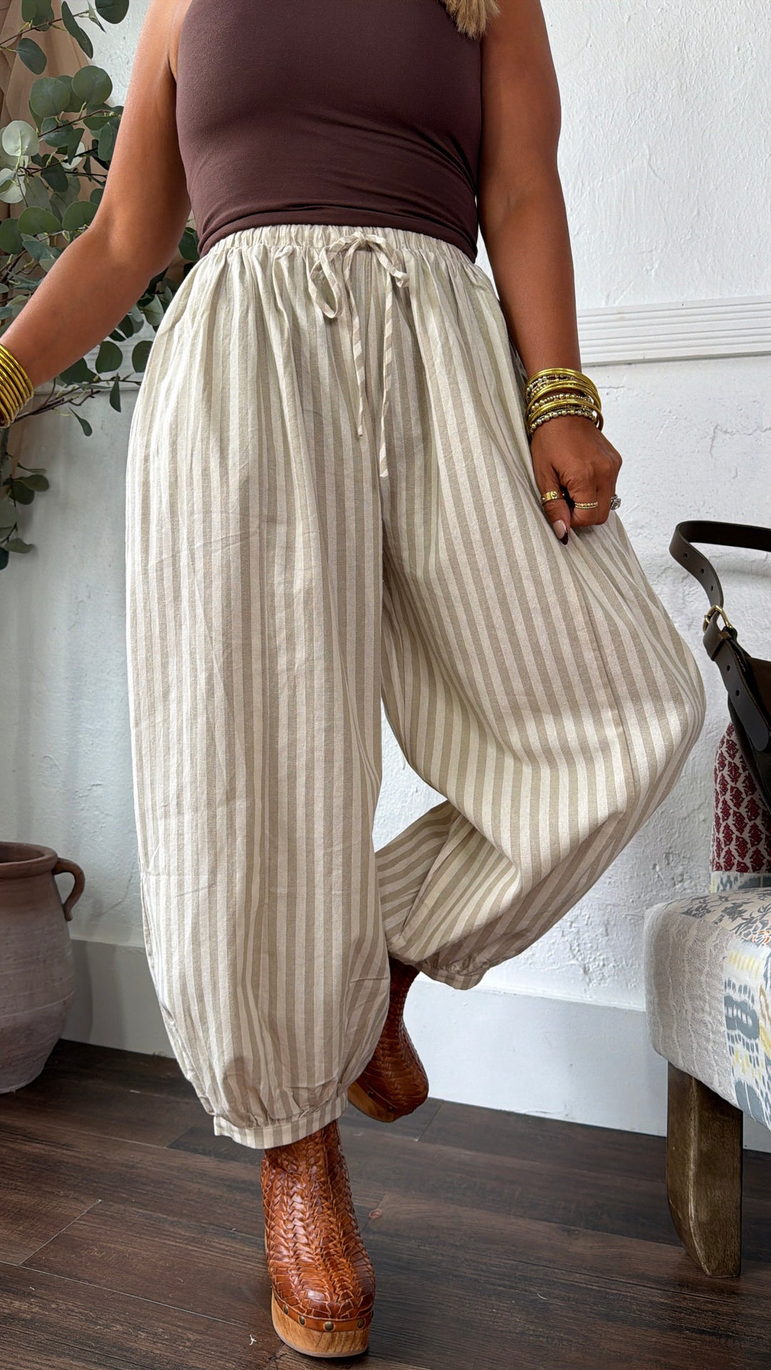 Modern Stripe Jogger Pants, Taupe