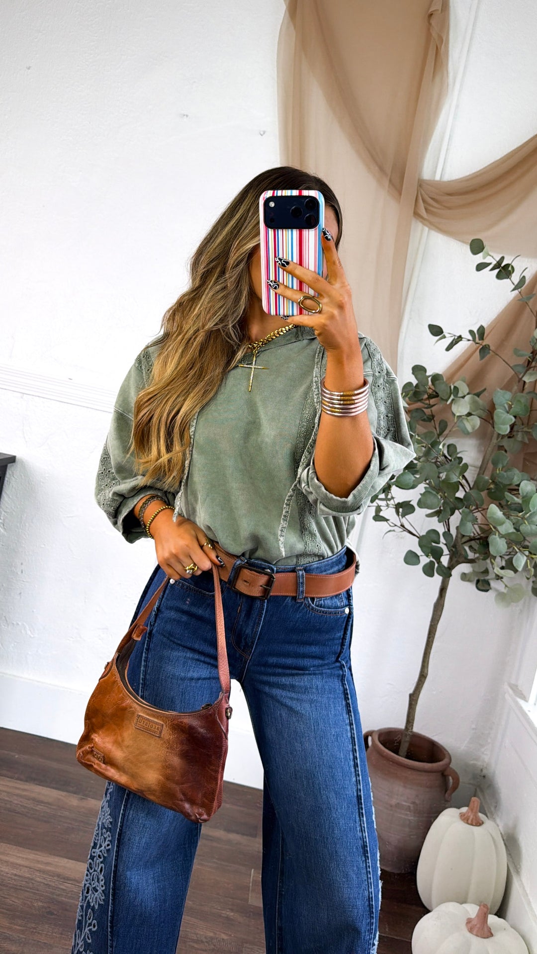 Charlie Hooded Trimmed Top, Olive