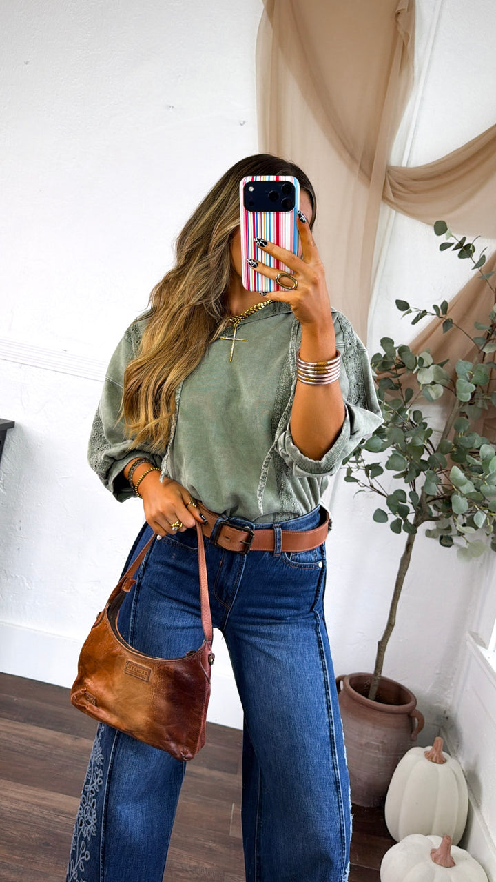 Charlie Hooded Trimmed Top, Olive