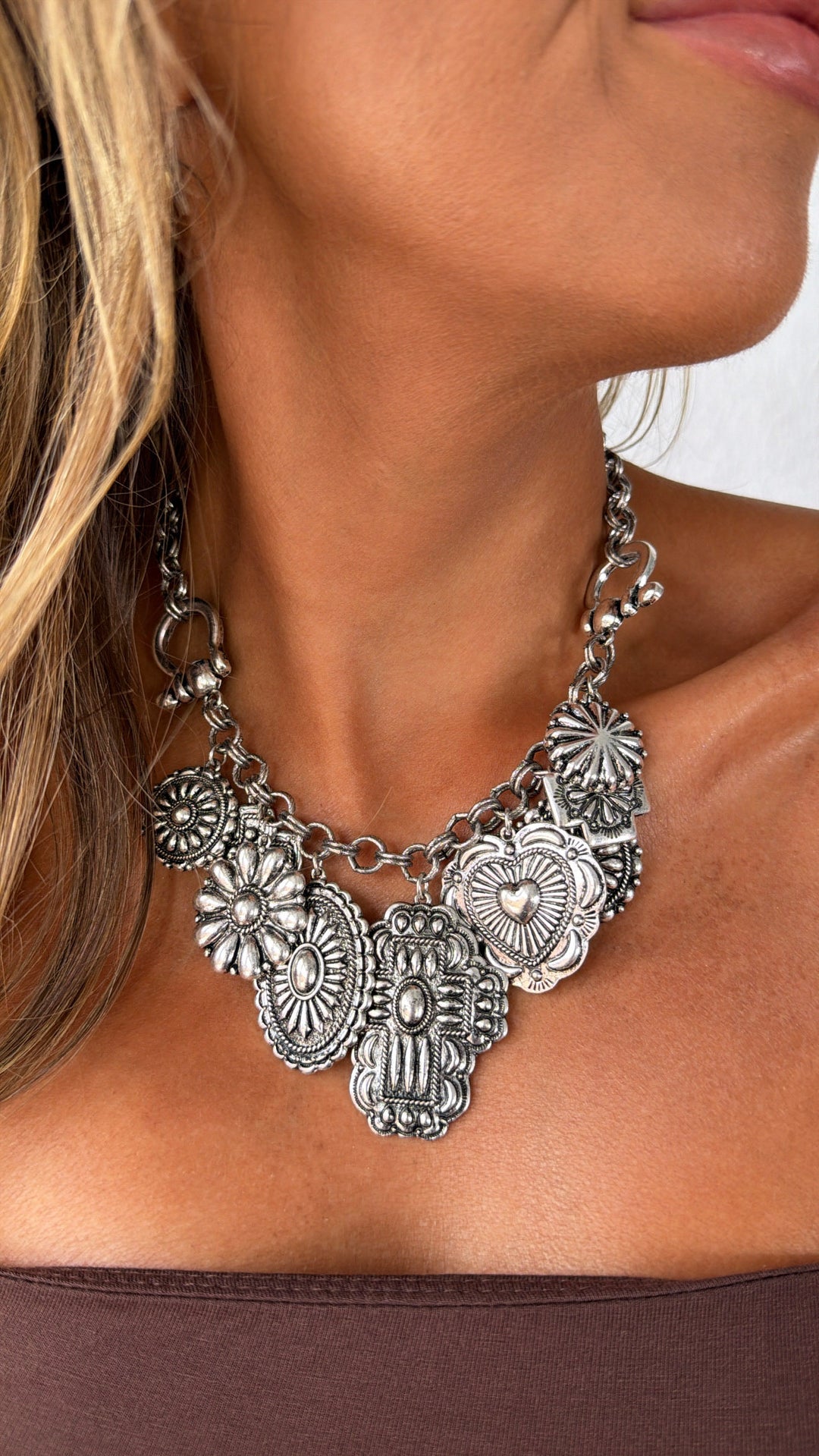 Western Nights Multi Charm Necklace, Silver