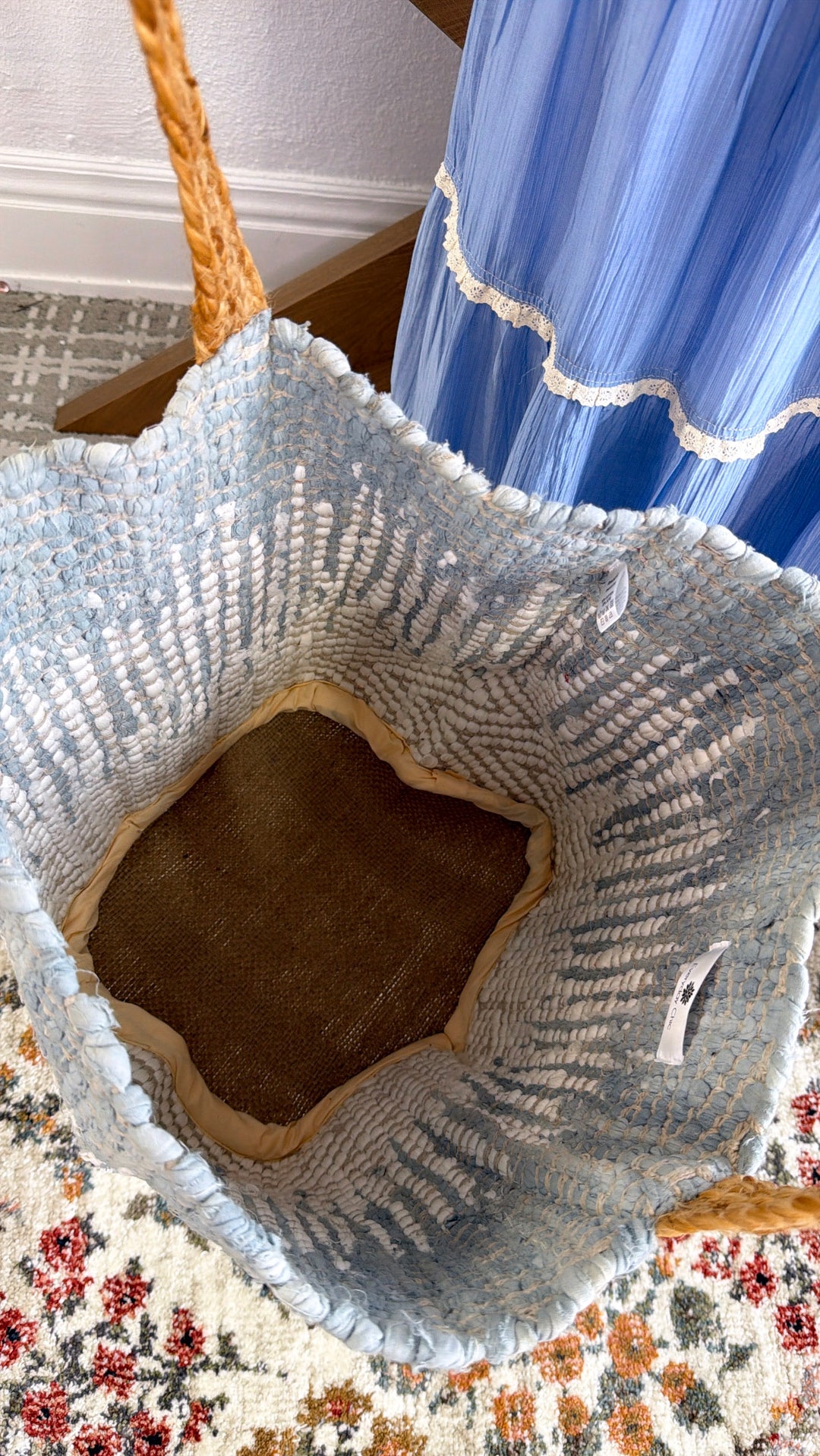 Summer Woven Tote Bag, Ivory/Sky