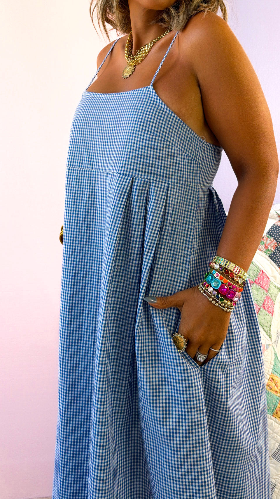 Sugarberry Gingham Maxi Dress, Blue Medium Sugarberry Gingham Maxi Dress, Blue Medium