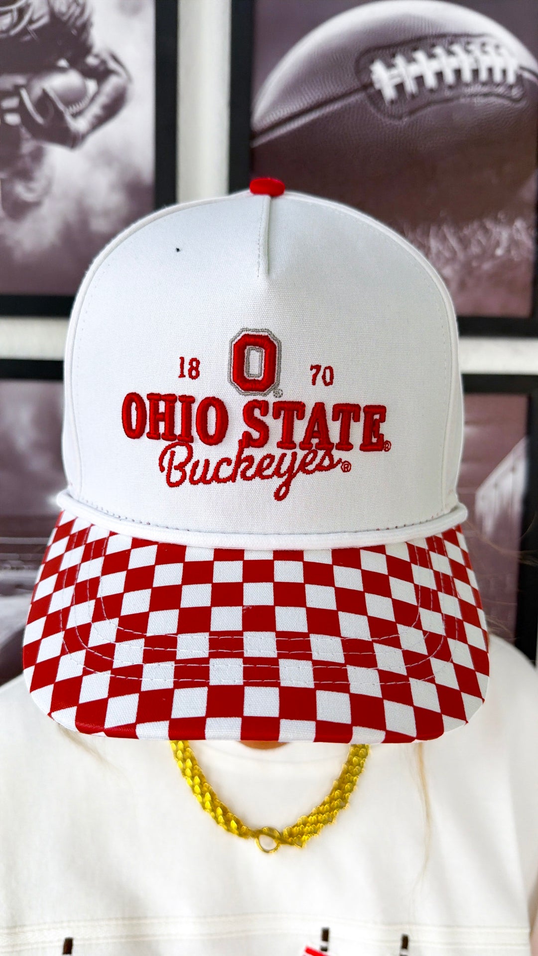 Victory Check Hat, White/True Red