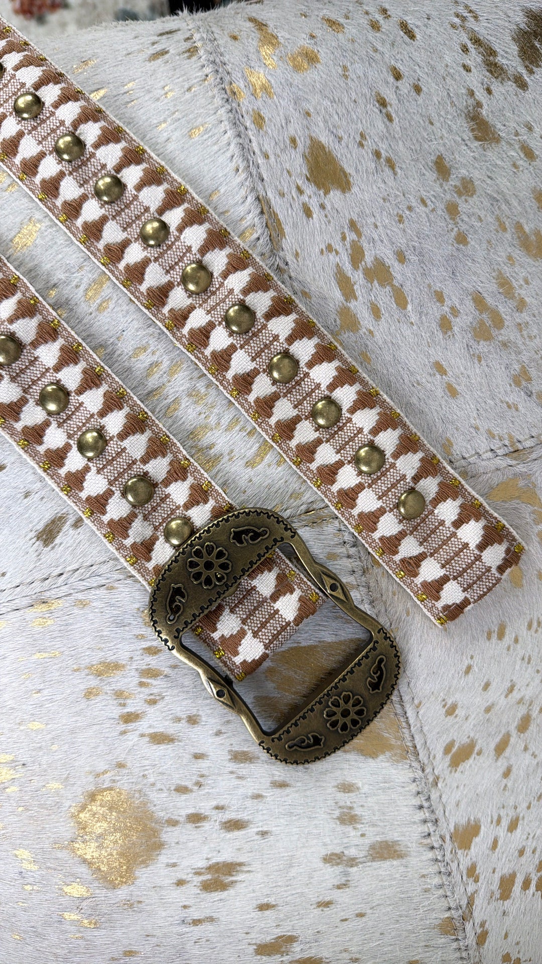 Maize Studded Adjustable Belt, Cocoa