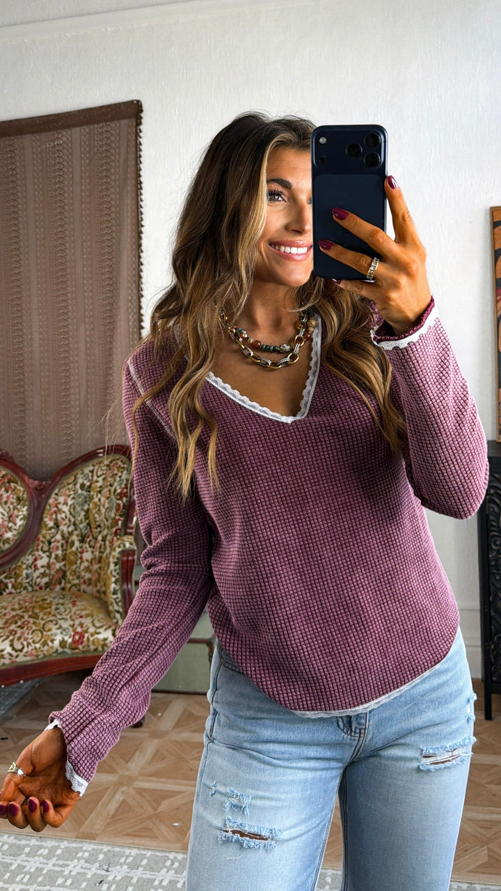 Adore You Waffle Knit Top, Blood Red