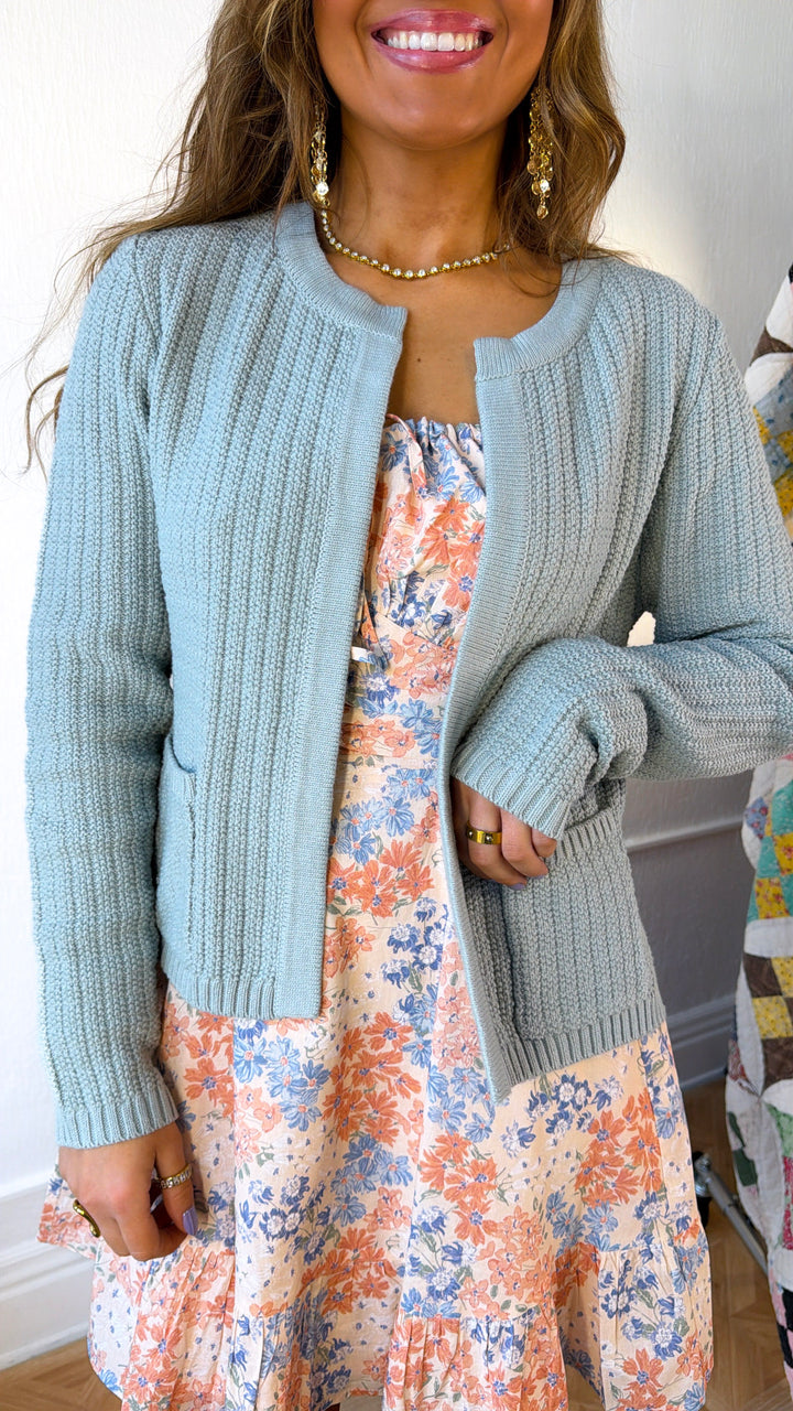 Hensley Chunky Knit Cardigan, Seafoam