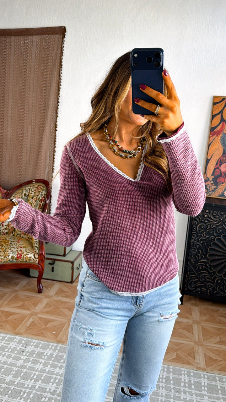 Adore You Waffle Knit Top, Blood Red