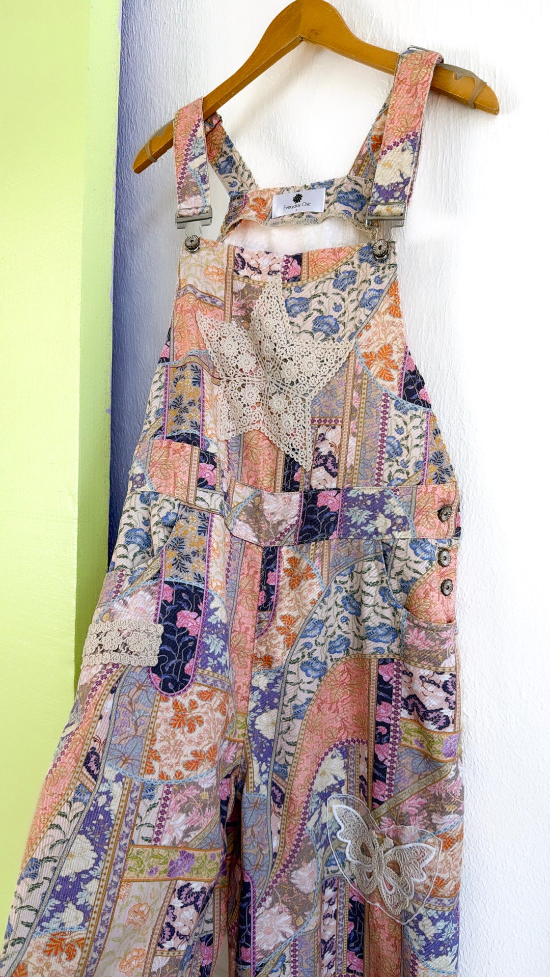 Colette Patch Denim Overall, Floral Multi