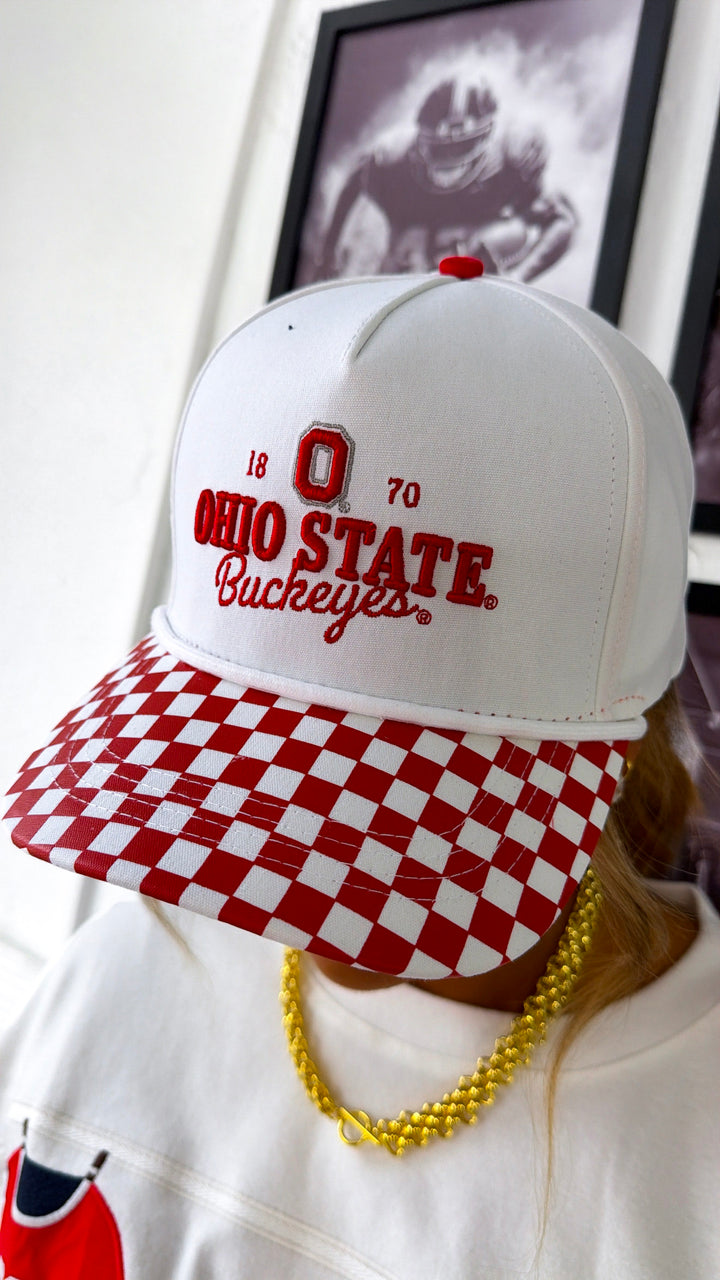 Victory Check Hat, White/True Red