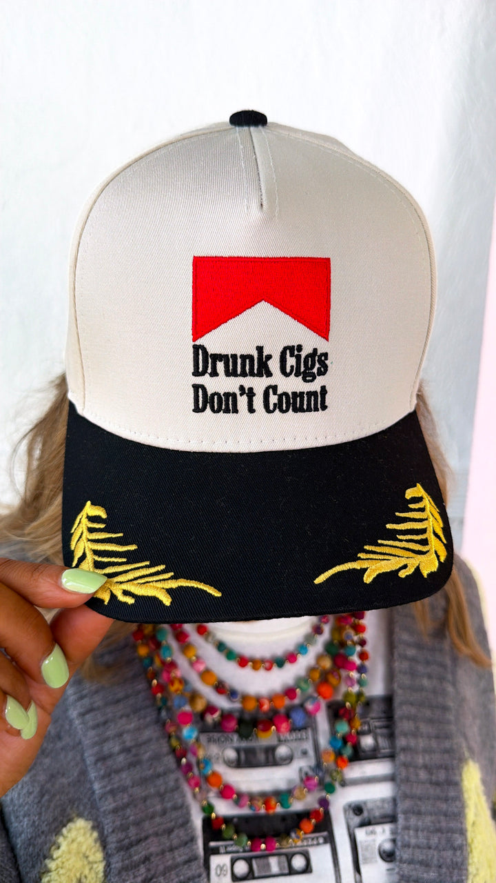 Drunk Cigs Don't Count Ball Cap, Black/Natural