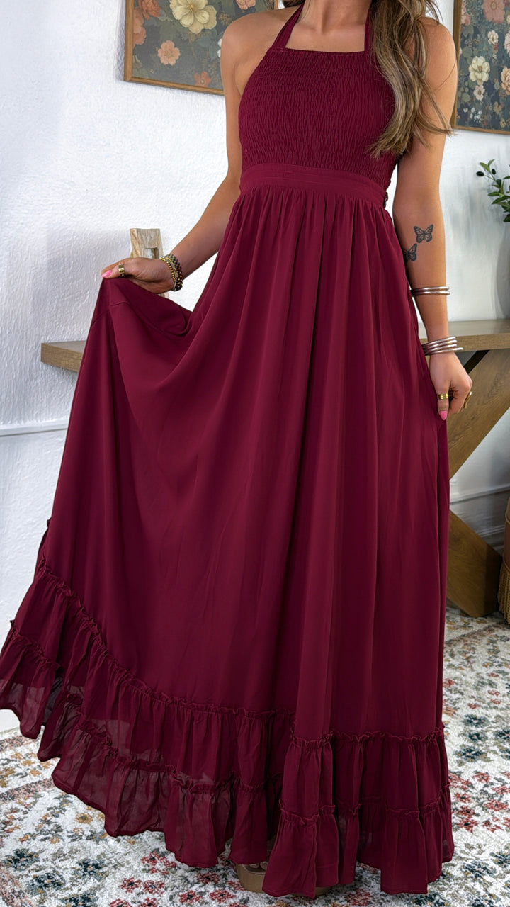 ECB Exclusive: Between the Lines Maxi Dress, Burgundy
