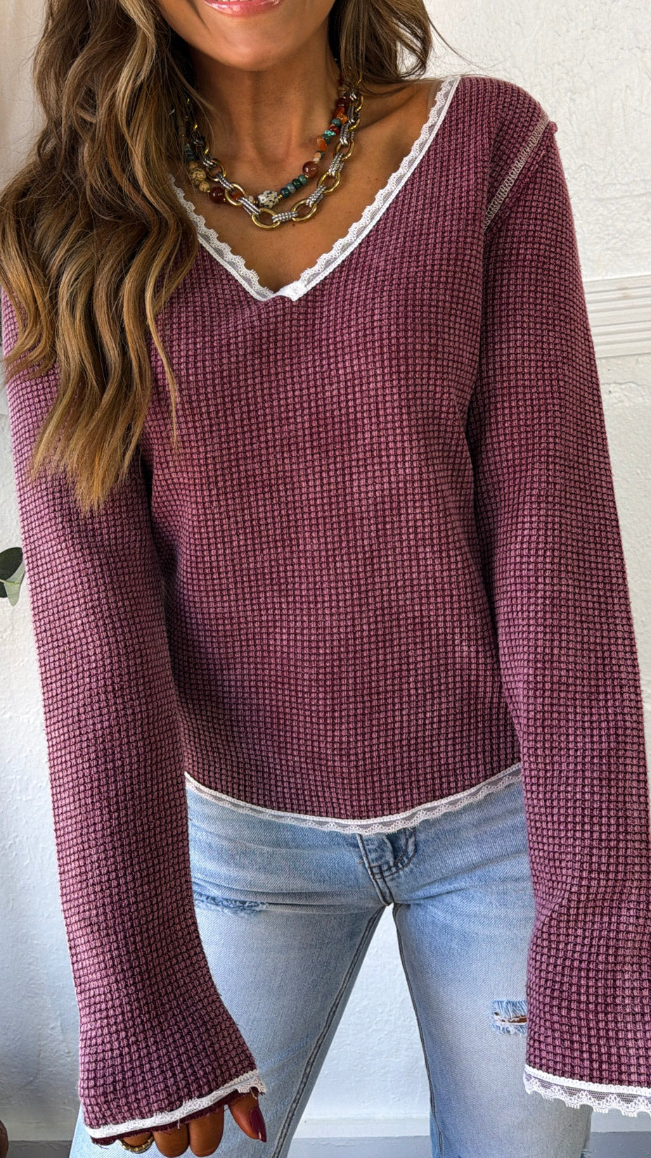 Adore You Waffle Knit Top, Blood Red