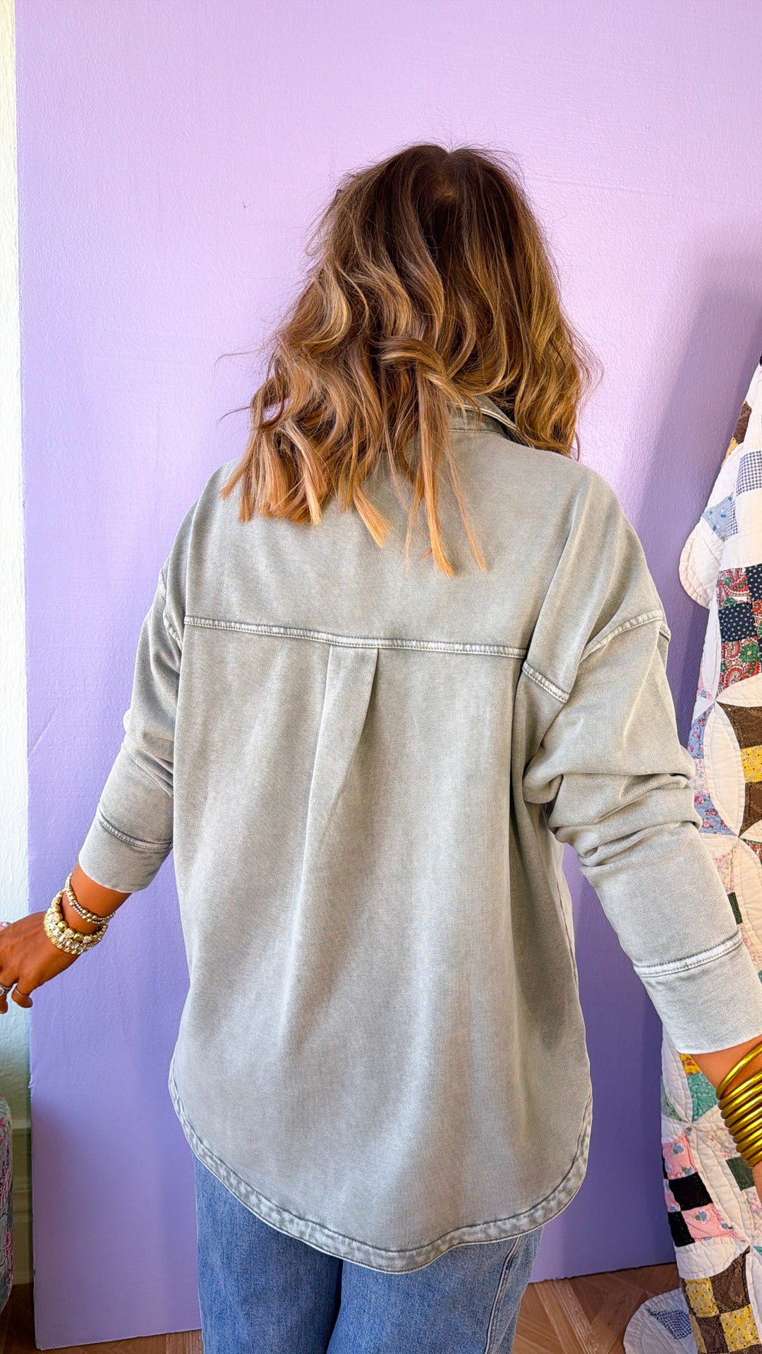 Washed Oversized Shacket, Sage