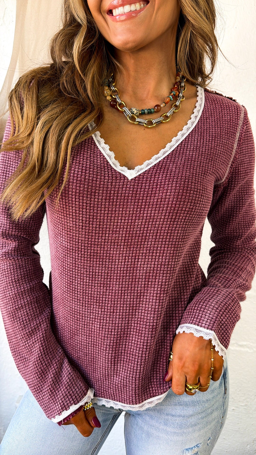 Adore You Waffle Knit Top, Blood Red